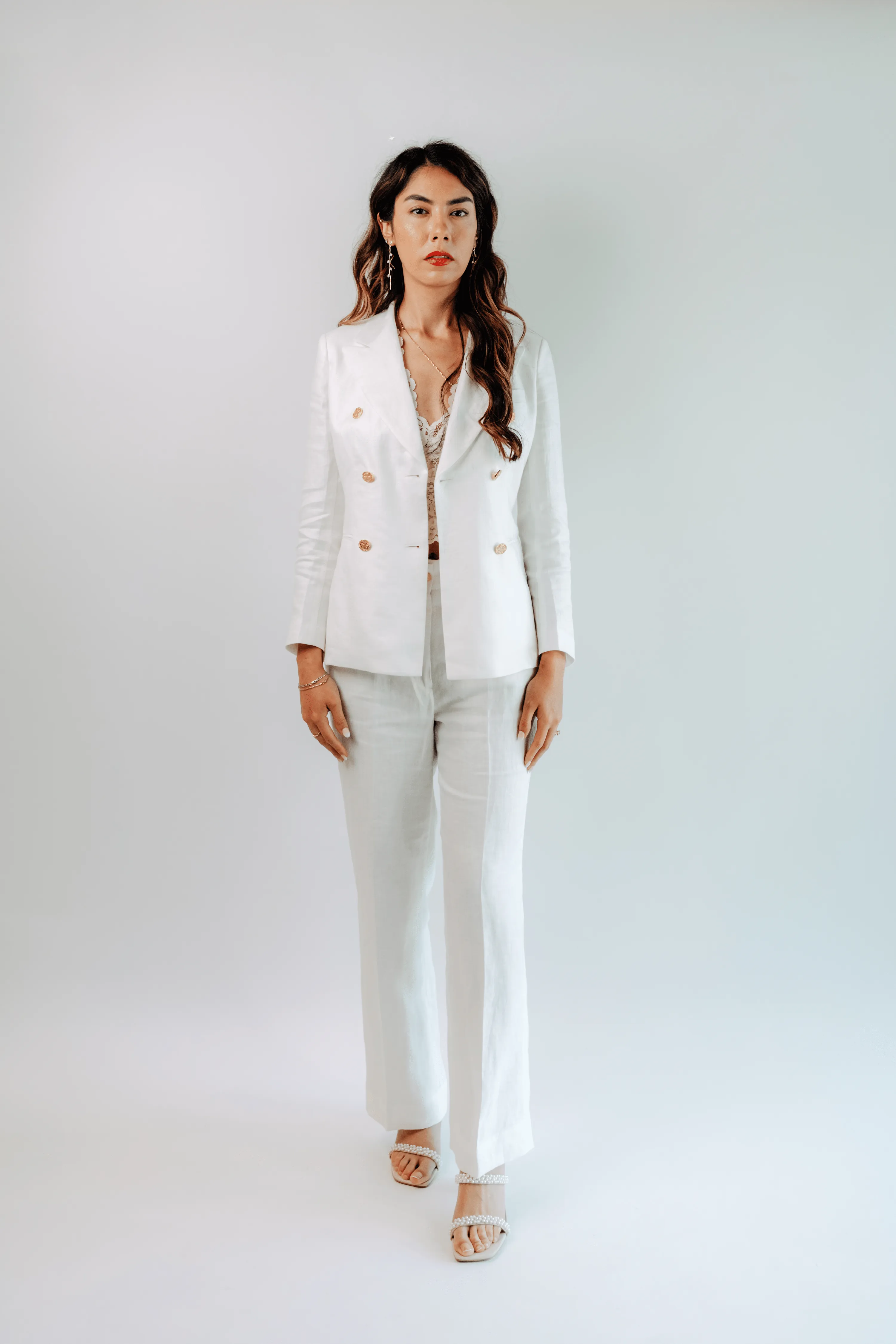 Women - Yacht White Double Breasted Linen Suit