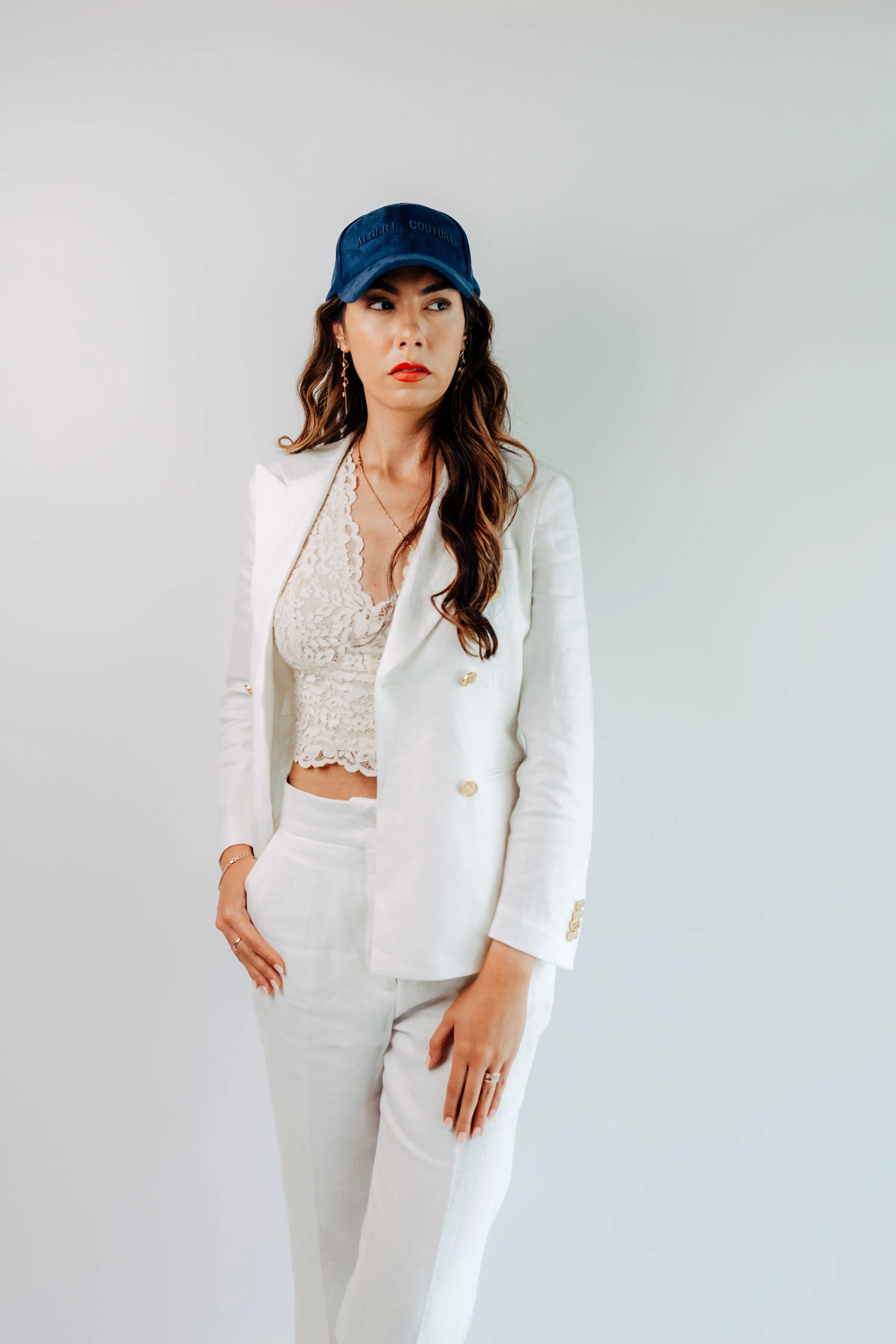 Women - Yacht White Double Breasted Linen Suit