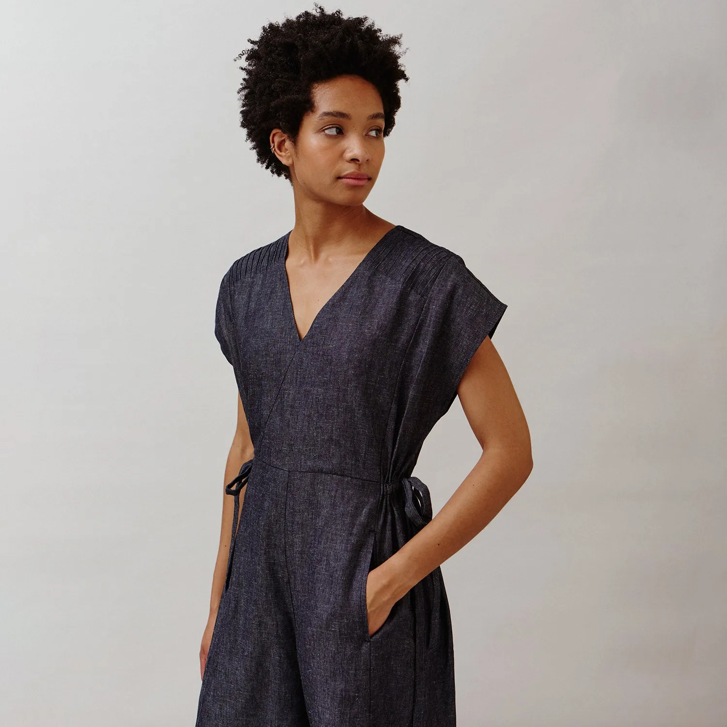 Women's Cotton/Linen Ava Jumpsuit - Dark Indigo
