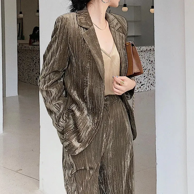 Womens Gold Velvet Casual Suit - Spring  Autumn Western Style