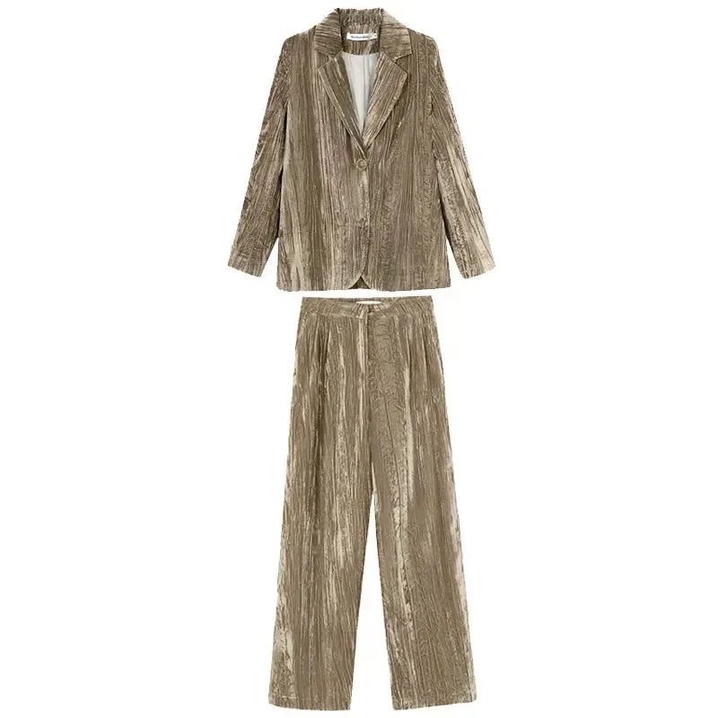 Womens Gold Velvet Casual Suit - Spring  Autumn Western Style