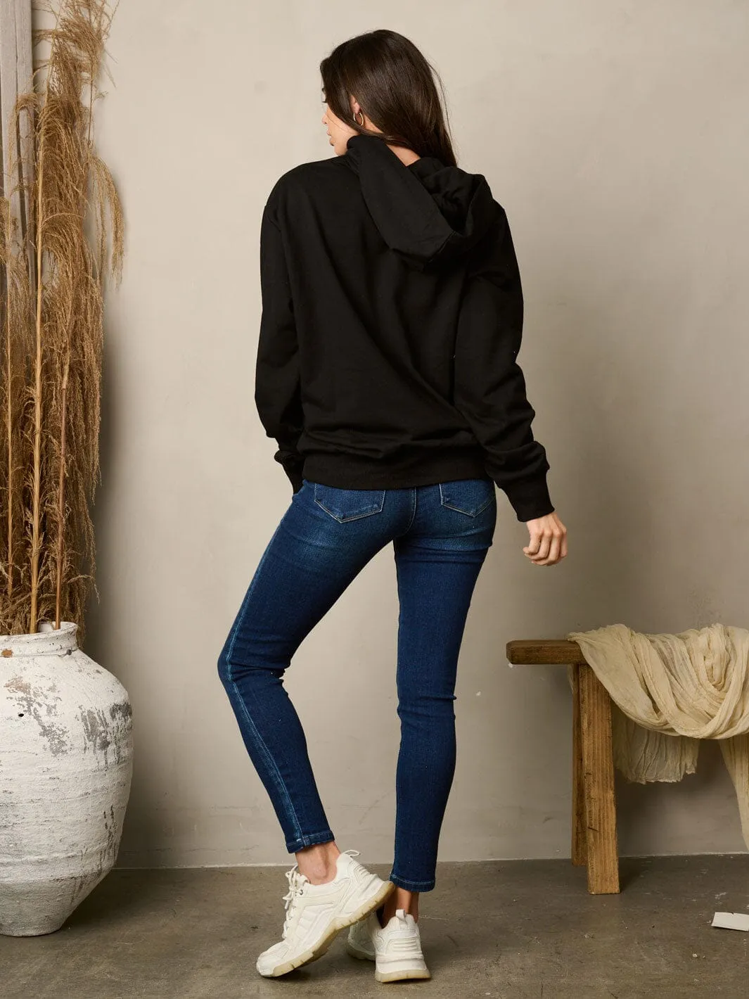 WOMEN'S LONG SLEEVE FRONT POCKETS PULLOVER HOODED SWEATER