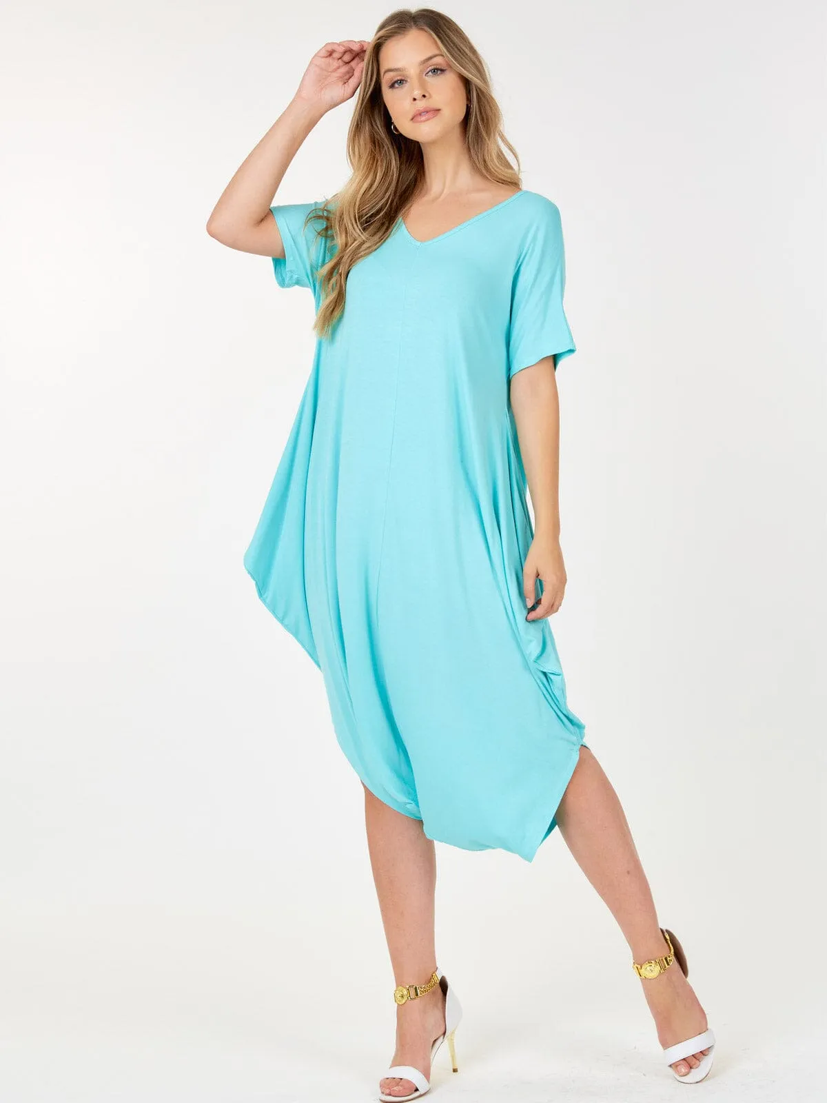 WOMEN'S SHORT SLEEVE V-NECK LOOSE FIT JUMPSUIT