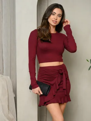 WOMEN'SLONG SLEEVE TOP & RUFFLE SKIRT SET