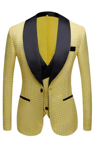 Yellow Dot Shawl Lapel Wedding Groom Suits for Sale