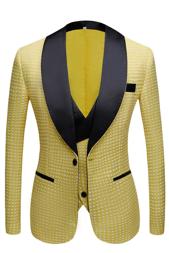 Yellow Dot Shawl Lapel Wedding Groom Suits for Sale