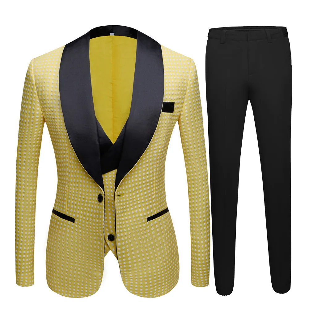 Yellow Dot Shawl Lapel Wedding Groom Suits for Sale