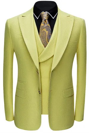 Yellow Three Pieces Peaked Lapel Designer Prom Suits for Men