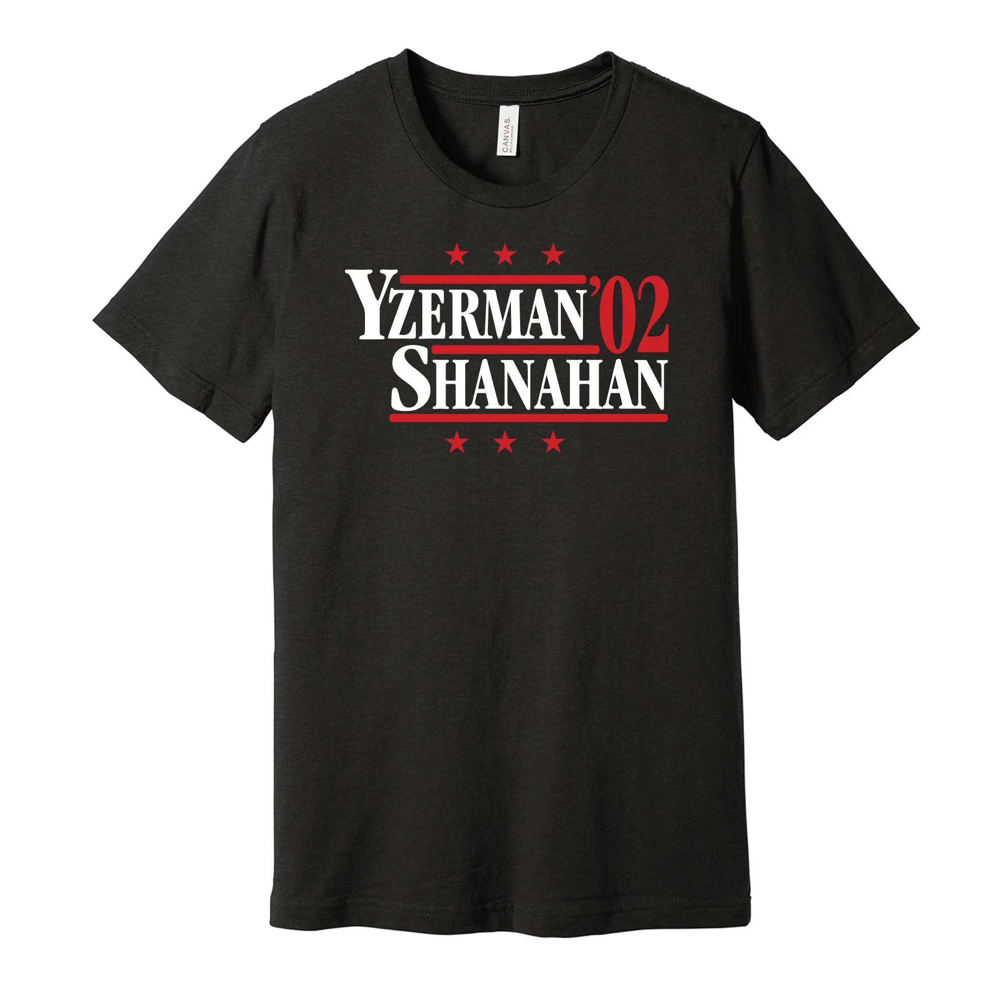 Yzerman & Shanahan '02 - Detroit Hockey Legends Political Campaign Parody T-Shirt - Hyper Than Hype Shirts