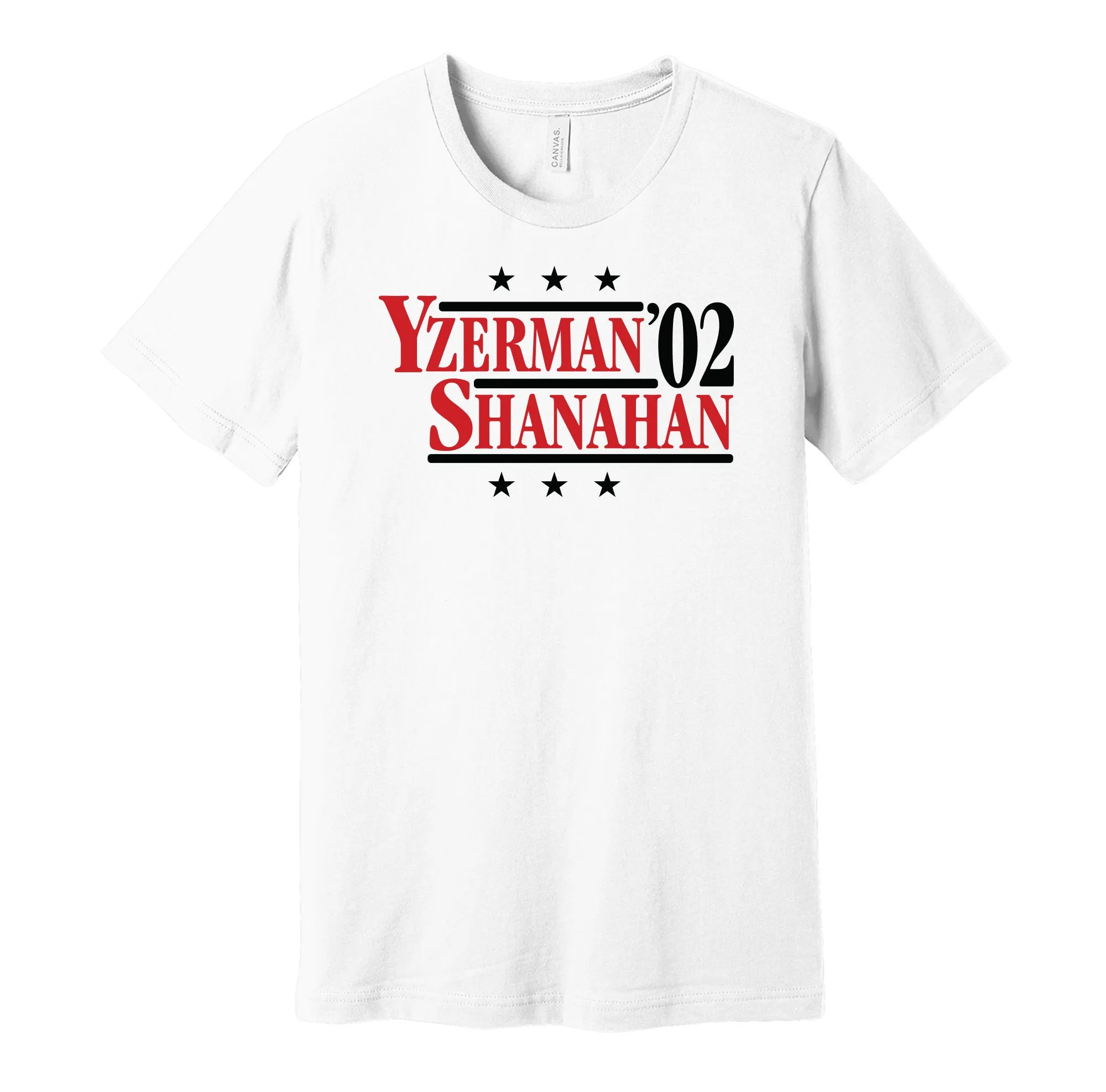 Yzerman & Shanahan '02 - Detroit Hockey Legends Political Campaign Parody T-Shirt - Hyper Than Hype Shirts