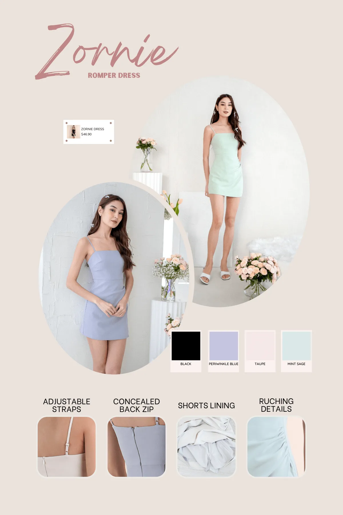 ZORNIE ROMPER DRESS IN TAUPE