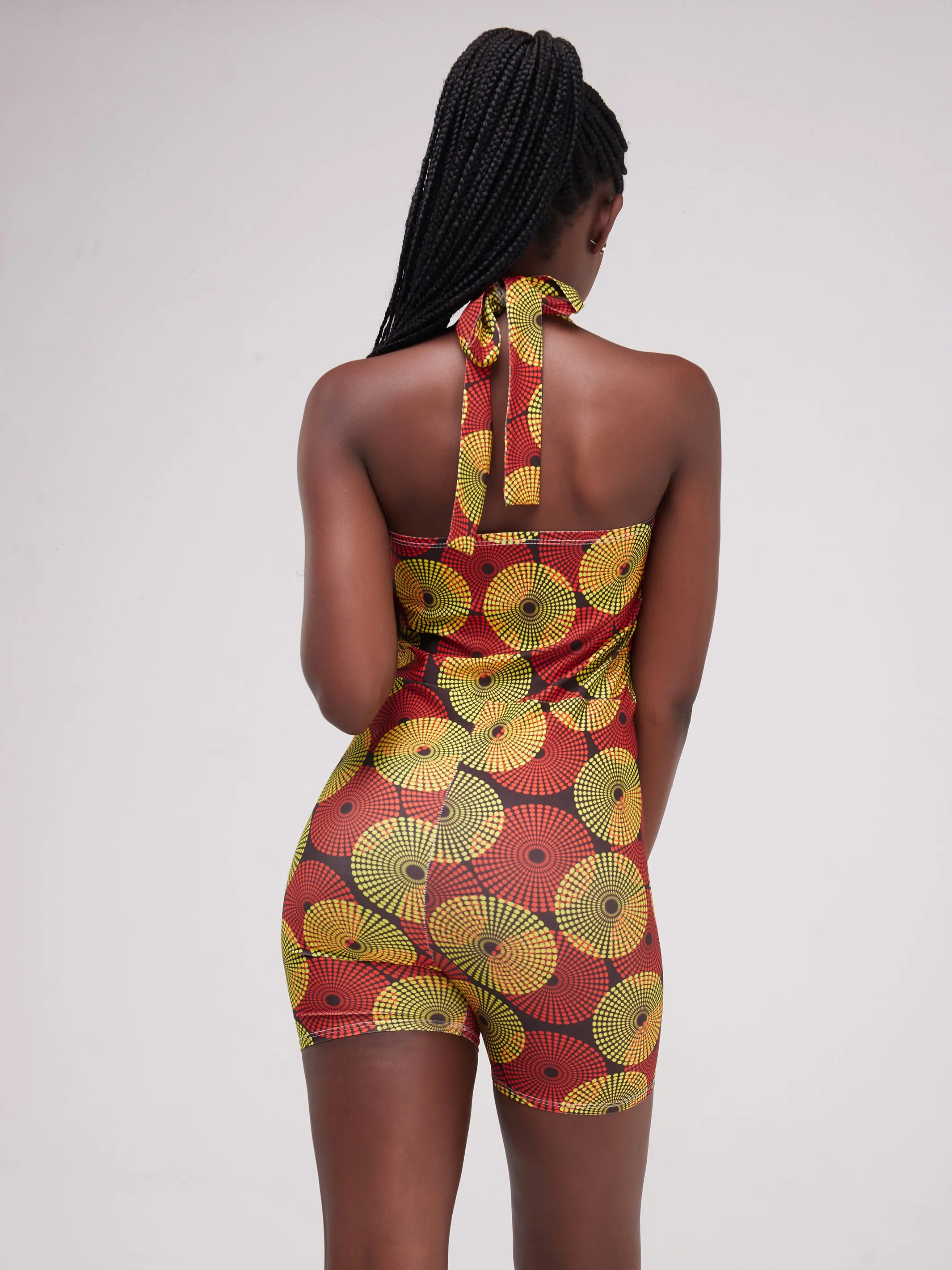 Zoya Essentials Halter Neck Mini Shorts Playsuit - Yellow Ankara