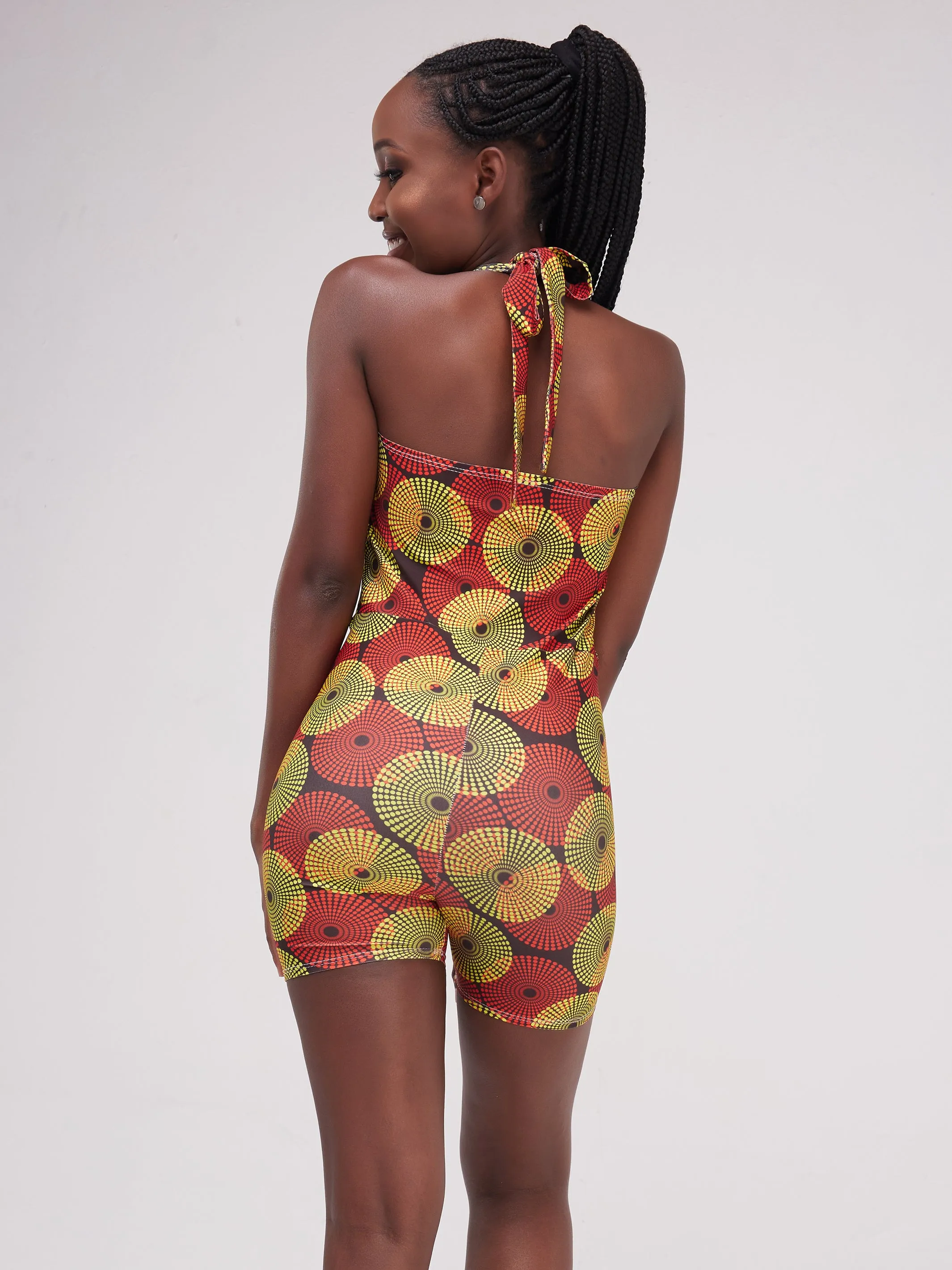 Zoya Essentials Halter Neck Mini Shorts Playsuit - Yellow Ankara