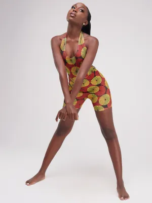 Zoya Essentials Halter Neck Mini Shorts Playsuit - Yellow Ankara