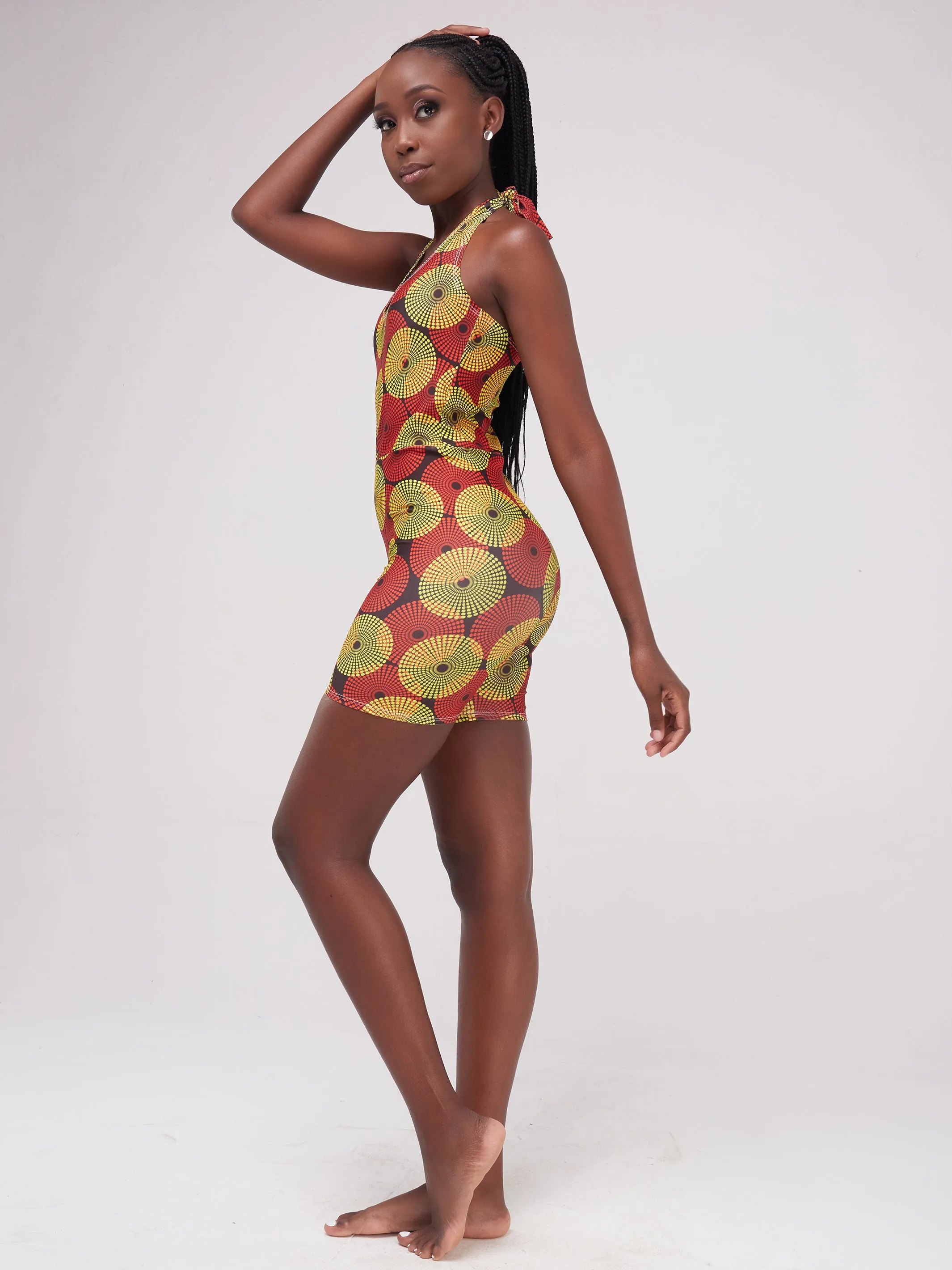 Zoya Essentials Halter Neck Mini Shorts Playsuit - Yellow Ankara
